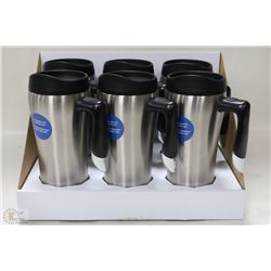 CASE OF 6 STAINLESS STEEL INSULATED TRAVEL MUGS