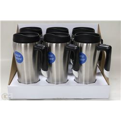 CASE OF 6 STAINLESS STEEL INSULATED TRAVEL MUGS