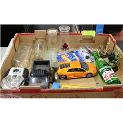 TRAY OF COLLECTIBLES INCL BROWNIE CAMERA, DIE CAST