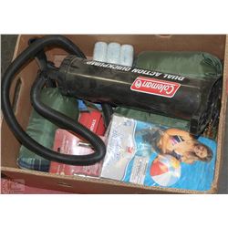 BOX OF CAMPING ACCESSORIES