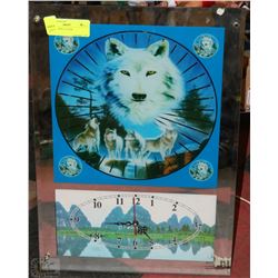 LIGHTED WOLF CLOCK