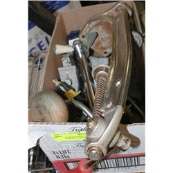 BOX WITH ASSORTED TOOLS INCLUDING CORKER AND MORE