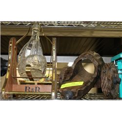 B&B WOOD+BRASS ROCKING BOTTLE HOLDER+HAND MADE