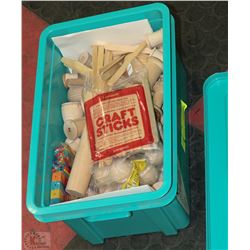 TOTE OF WOOD CRAFTING SUPPLIES