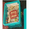 Image 1 : TOTE OF WOOD CRAFTING SUPPLIES
