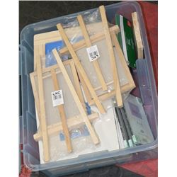 TOTE OF MINIATURE ART EASELS AND OTHER ART