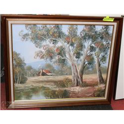FRAMED OIL ON CANVAS OF OLD HOMESTEAD 24"X28"