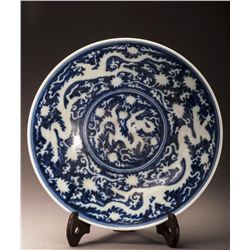 15thC Blue and White Dragon Porcelain Bowl