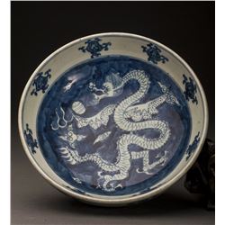 16th/17thC Blue and White Dragon Porcelain Bowl