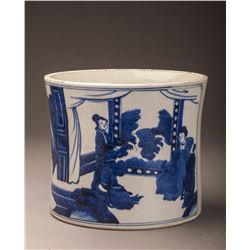 17th/18thc Qing Style Blue And White Brush Pot