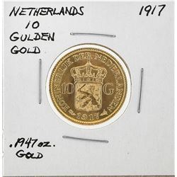1917 Netherlands 10 Goulden Gold Coin
