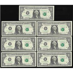 Lot of (7) Consecutive 1995 $1 Federal Reserve STAR Note CU