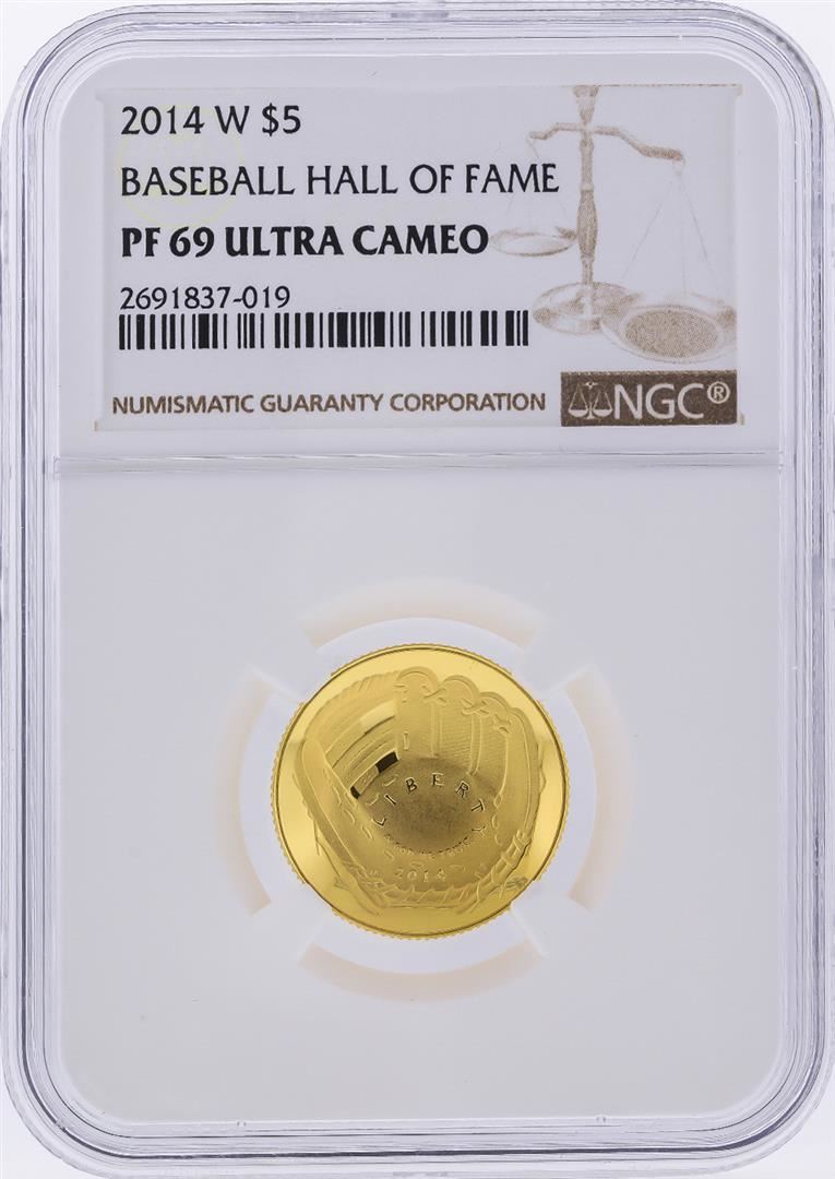 2014W 5 Baseball Hall of Fame Gold Coin NGC PF69 Ultra Cameo