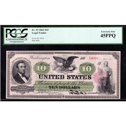 1862 $10 Legal Tender Note PCGS Graded XF45 PPQ