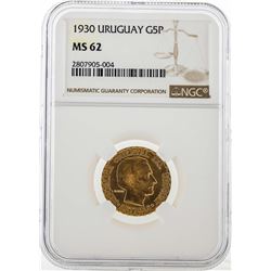 1930 Uruguay 5 Pesos Gold Coin NGC MS62