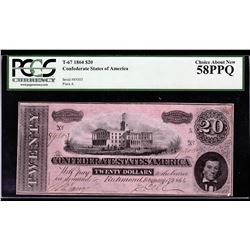 1864 $20 Confederate States of America Note PCGS 58PPQ
