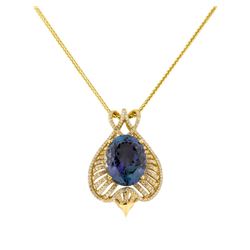 14KT Yellow Gold 9.01ct. Tanzanite and Diamond Pendant with Chain