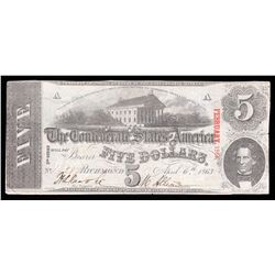 1863 $5 The Confederate States of America Note