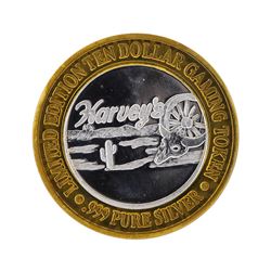 .999 Silver Harveys Lake Tahoe, Nevada $10 Casino Gaming Token Limited Edition
