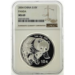 2004 China 10 Yuan Silver Panda NGC MS69