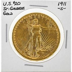 1911-S $20 St. Gaudens Double Eagle Gold Coin