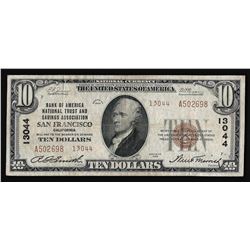 1929 $10 Bank of American National Trust & Savings Association Currency Note