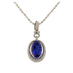 14KT White Gold 13.03ct. Tanzanite and Diamond Pendant with Chain
