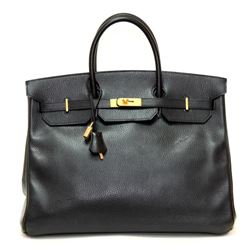 Authentic Vintage Hermes 40cm Birkin Bag in Black Ardenne Leather with Gold Hard