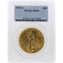 1915-S $20 St. Gaudens Double Eagle Gold Coin PCGS MS63
