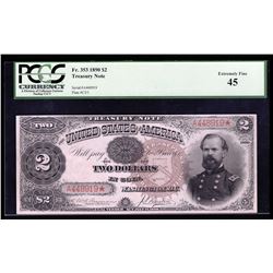 1890 $2 Treasury Coin Note PCGS XF45