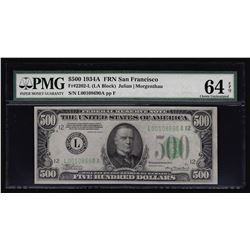 1934A $500 Federal Reserve Note San Francisco PMG Choice Uncirculated 64EPQ