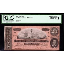 1864 $20 Confederate States of America Note PCGS 58PPQ