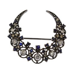 18KT White Gold 0.83ctw Diamond and Sapphire Brooch