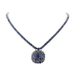 14KT White Gold 50.66ct. Blue Sapphire and Diamond Necklace