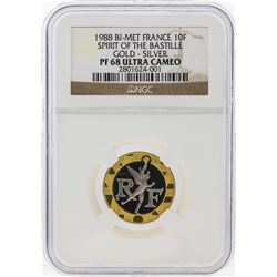 1988 Bi-Met France 10F Gold-Silver Coin NGC PF68 Ultra Cameo