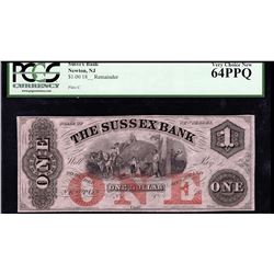 1800s $1 The Sussex Bank Obsolete Bank Note PCGS 64PPQ Very Choice New