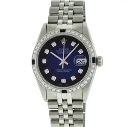 Mens Rolex Stainless Steel Blue Vignette Diamond and Sapphire DateJust Wristwatc