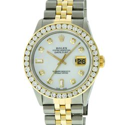 Rolex Mens Two Tone 3.25CT MOP Diamond Datejust Wristwatch