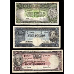 Australia, QEII, One - Ten Pounds, Coombs/Wilson, 1960-1 (R.34a, 50, 63)
