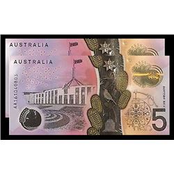 Australia, QEII, Five Dollars, 2016, Stevens/Fraser, (R.---), AA160735344-5, First Prefix