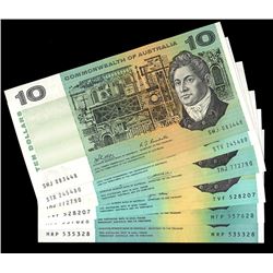 Australia, QEII, Ten Dollar, 1972-91, (R.303, 304, 306a,307a, 312, 313b)