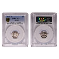 Australia, Threepence, 1921-M, PCGS MS65