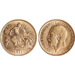 Australia, George V, Half Sovereign, 1911-P, aUnc
