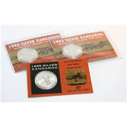 Australia, Perth Mint, specimen 1oz silver Kangaroos, 1993-95