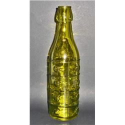 GREEN ART GLASS BOTTLE - 10" TALL