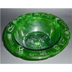 GREEN GLASS MOTHER GOOSE EMBOSSED CHILDS BOWL - 6" DIAM