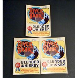 LOT OF 3 VINTAGE RIVER BANK WHISKEY LARGE LABELS