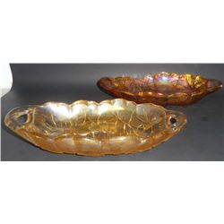 LOT OF 2 VINTAGE CARNIVAL GLASS RELISH DISHES