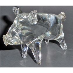 VINTAGE BLOWN ART GLASS PIG FIGURINE - 4" LONG