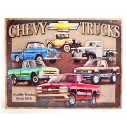 CHEVY TRUCKS METAL ADVERTISING SIGN - 12.5X16